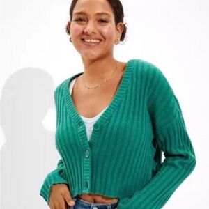 American Eagle Outfitters Teal Button-Up Cardigan